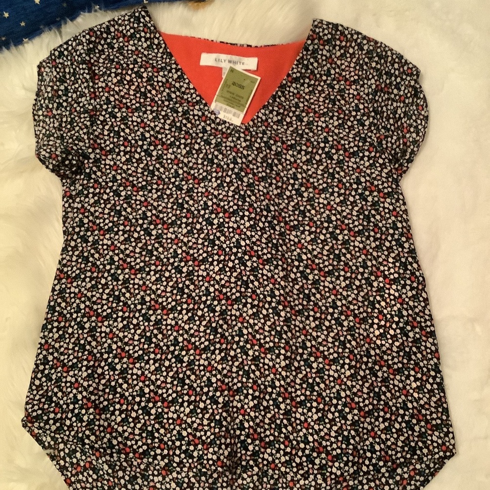 Black Floral V Neck Blouse